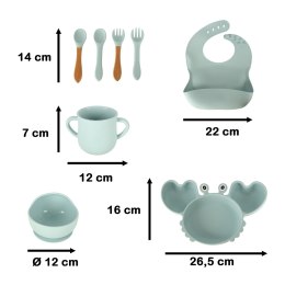 Naczynia silikonowe dla dzieci niemowląt krab zestaw stołowy 9 elementów niebieski