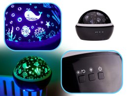 Lampka nocna USB projektor efektu morskiej głębi widok mozliwości, przyciski obsługi