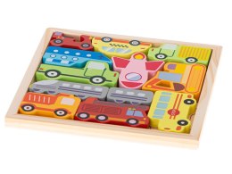 Puzzle układanka edukacyjna drewniana sorter dopasuj kształty pojazdy