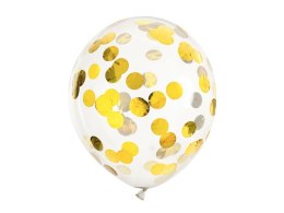 Balony transparentne z konfetti złote kółka 30cm 6 sztuk