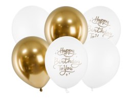 Balony urodzinowe Happy Birthday To You złoty biały 30cm 6szt