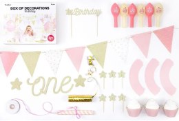 Dekoracje urodzinowe party na 1 urodziny zestaw różowo-złote