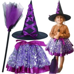 Kostium strój karnawałowy przebranie czarownica wiedźma 3 elementy fioletowy