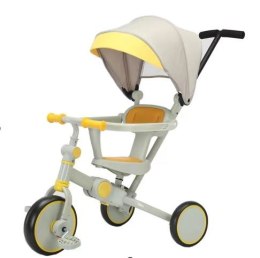 Rowerek dla dziecka trójkołowy TRIKE FIX V4 żółto-szary z daszkiem